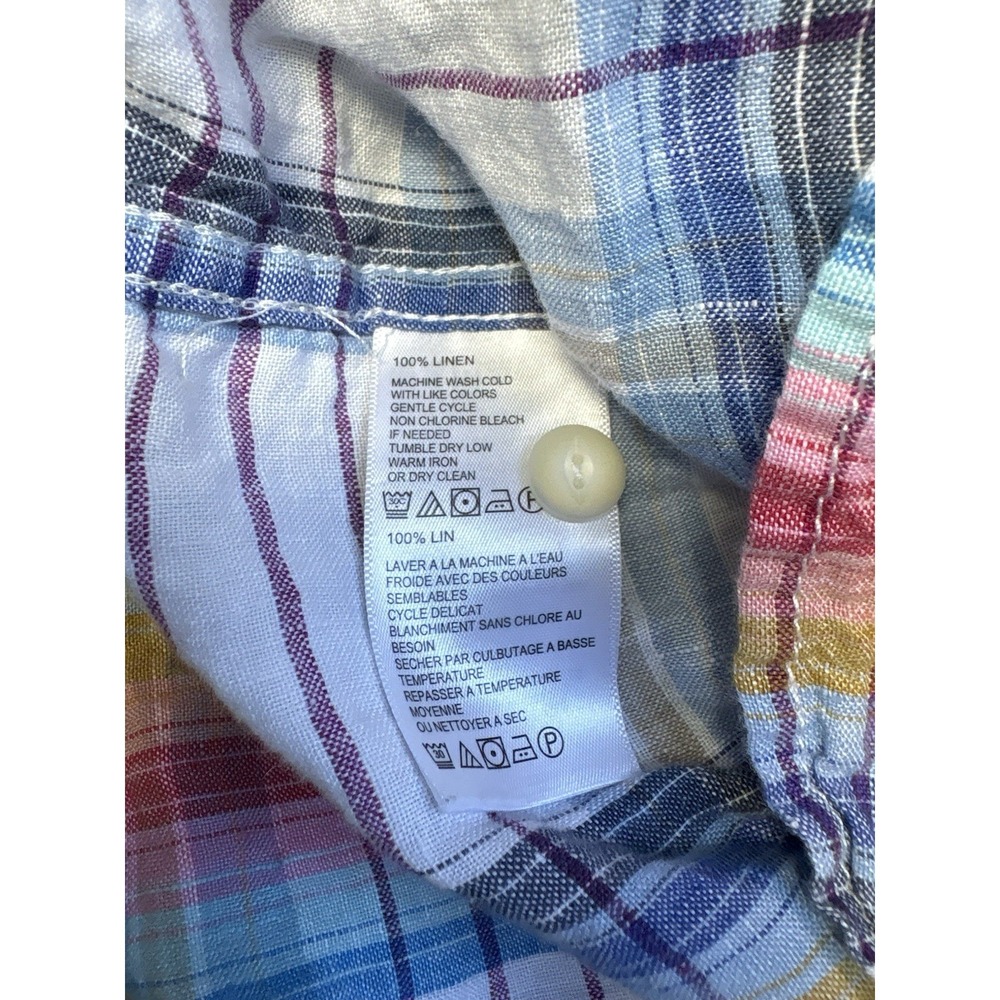 Tommy Bahama Mens L 100% Linen Button Down Shirt Plaid Short Sleeve Blue White - Picture 5 of 8